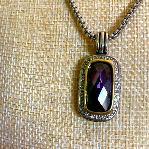 Elegant Silver Purple Stone Pendant Necklace - Picture 4 of 8